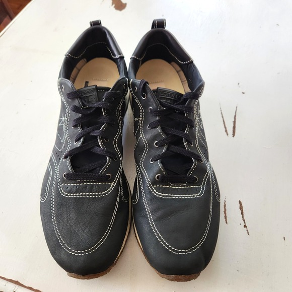 Converse x John Varvatos Black Leather Sneakers White Stitching Mens Size 10.5 - Picture 4 of 9